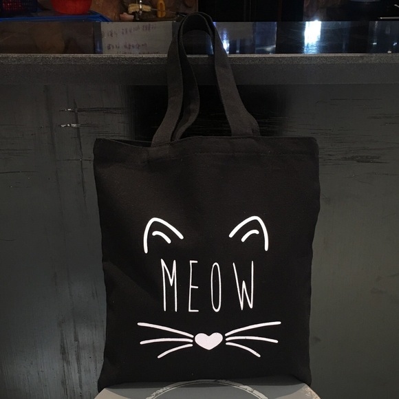 Eco-Friendly Canvas Cat Meow Tote Bag - Picture 3 of 8